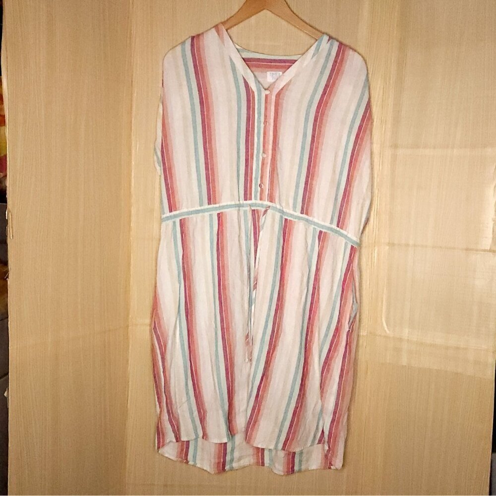 Time & Tru Womens Linen Blend Pastel Striped Midi Sundress 16-18